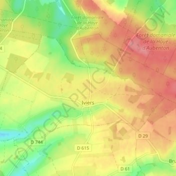 Topografische kaart Iviers, hoogte, reliëf