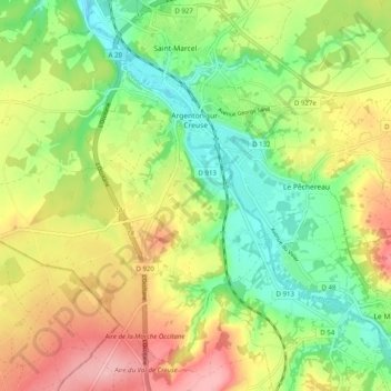 Topografische kaart Argenton-sur-Creuse, hoogte, reliëf