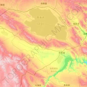 Topografische kaart 共和县, hoogte, reliëf