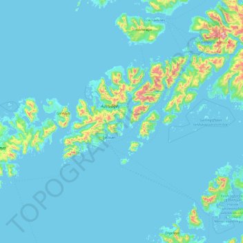 Topografische kaart Vågan, hoogte, reliëf