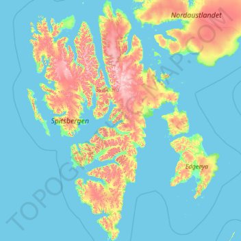 Topografische kaart Spitsbergen, hoogte, reliëf