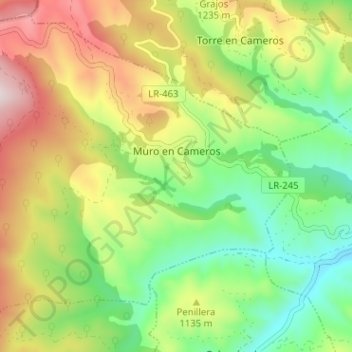 Topografische kaart Muro en Cameros, hoogte, reliëf
