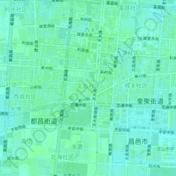 Topografische kaart 文昌社区, hoogte, reliëf