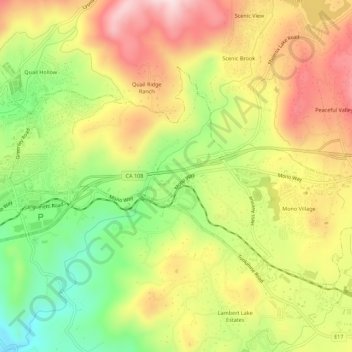 Topografische kaart East Sonora, hoogte, reliëf