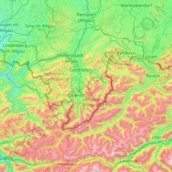 Topografische kaart Allgäuer Alpen, hoogte, reliëf