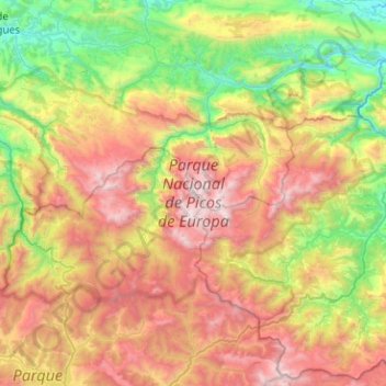 Topografische kaart Picos de Europa National Park, hoogte, reliëf