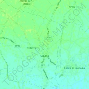 Topografische kaart Urbana, hoogte, reliëf