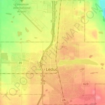 Topografische kaart City of Leduc, hoogte, reliëf