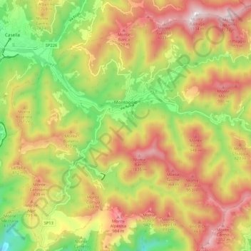 Topografische kaart Montoggio, hoogte, reliëf