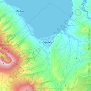 Topografische kaart Gingoog, hoogte, reliëf