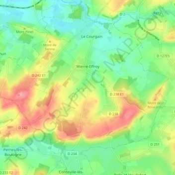 Topografische kaart Wierre-Effroy, hoogte, reliëf