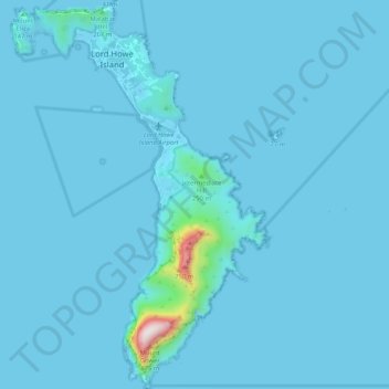Topografische kaart Lord Howe Island, hoogte, reliëf