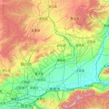 Topografische kaart 渭南市, hoogte, reliëf