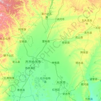 Topografische kaart 齐齐哈尔市, hoogte, reliëf
