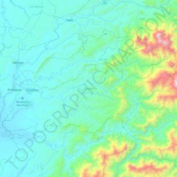 Topografische kaart Condoto, hoogte, reliëf