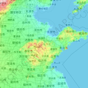 Topografische kaart 山东省, hoogte, reliëf