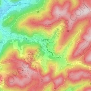 Topografische kaart Ventron, hoogte, reliëf