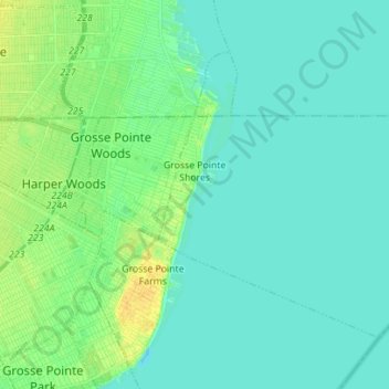 Topografische kaart Grosse Pointe Shores, hoogte, reliëf