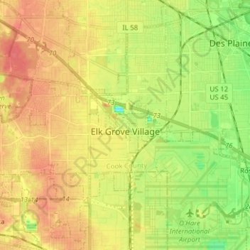 Topografische kaart Elk Grove Village, hoogte, reliëf