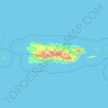 Topografische kaart Puerto Rico, hoogte, reliëf