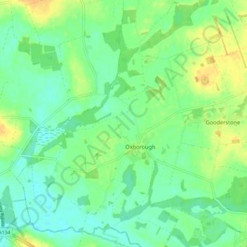 Topografische kaart Oxborough, hoogte, reliëf