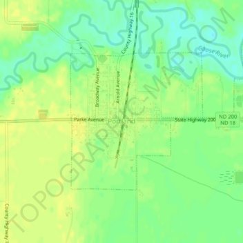 Topografische kaart Portland, hoogte, reliëf