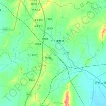 Topografische kaart 四十里堡镇, hoogte, reliëf
