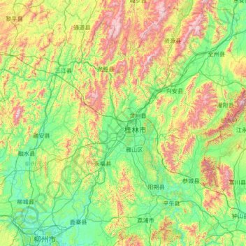 Topografische kaart 桂林市, hoogte, reliëf