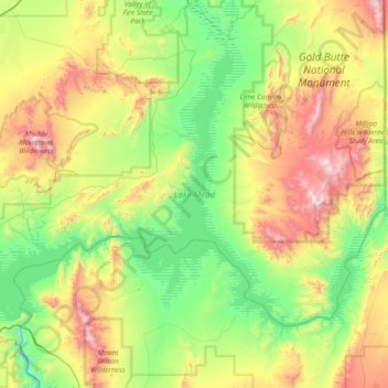 Topografische kaart Lake Mead, hoogte, reliëf