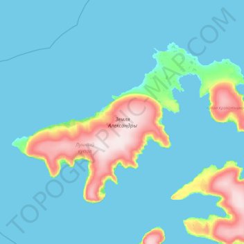 Topografische kaart Alexandra Land, hoogte, reliëf