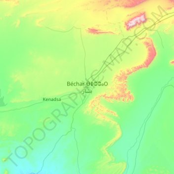 Topografische kaart Béchar, hoogte, reliëf