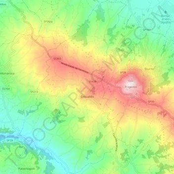 Topografische kaart Gesualdo, hoogte, reliëf