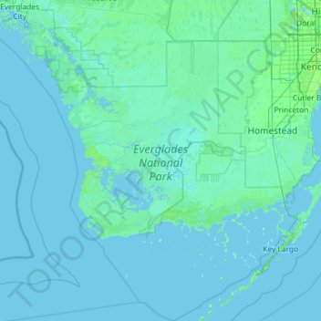 Topografische kaart Parco nazionale delle Everglades, hoogte, reliëf