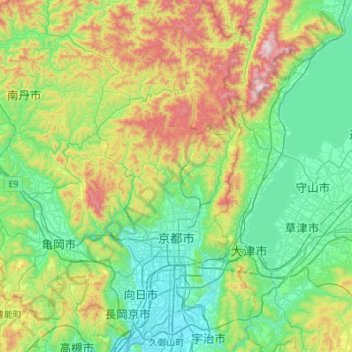 Topografische kaart 京都市, hoogte, reliëf