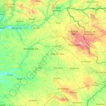 Topografische kaart Portalegre, hoogte, reliëf