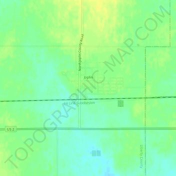 Topografische kaart Joplin, hoogte, reliëf