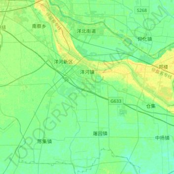 Topografische kaart 洋河镇, hoogte, reliëf