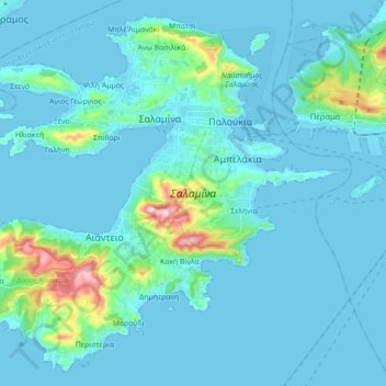 Topografische kaart Salamis, hoogte, reliëf