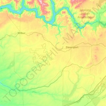 Topografische kaart Lincoln County, hoogte, reliëf
