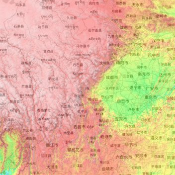 Topografische kaart Sichuan, hoogte, reliëf