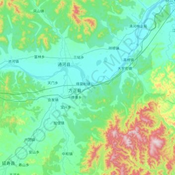 Topografische kaart 方正县, hoogte, reliëf