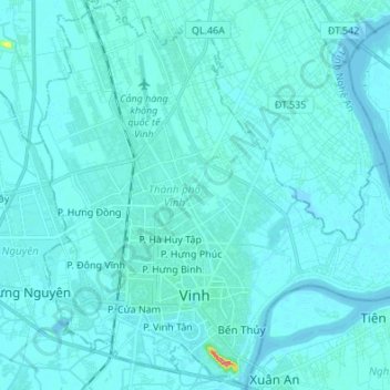 Topografische kaart Vinh, hoogte, reliëf