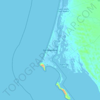 Topografische kaart Isla Magdalena, hoogte, reliëf