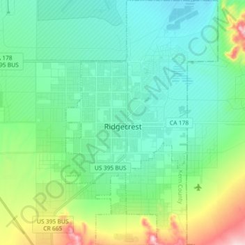 Topografische kaart Ridgecrest, hoogte, reliëf