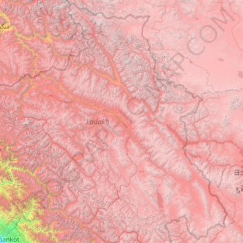 Topografische kaart Ladakh, hoogte, reliëf