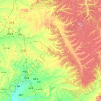 Topografische kaart 北安市, hoogte, reliëf