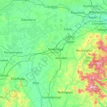 Topografische kaart County Kildare, hoogte, reliëf