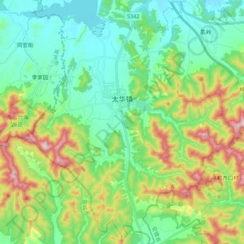 Topografische kaart 太华镇, hoogte, reliëf