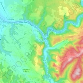 Topografische kaart Bruniquel, hoogte, reliëf