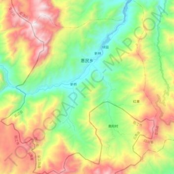 Topografische kaart 惠民乡, hoogte, reliëf